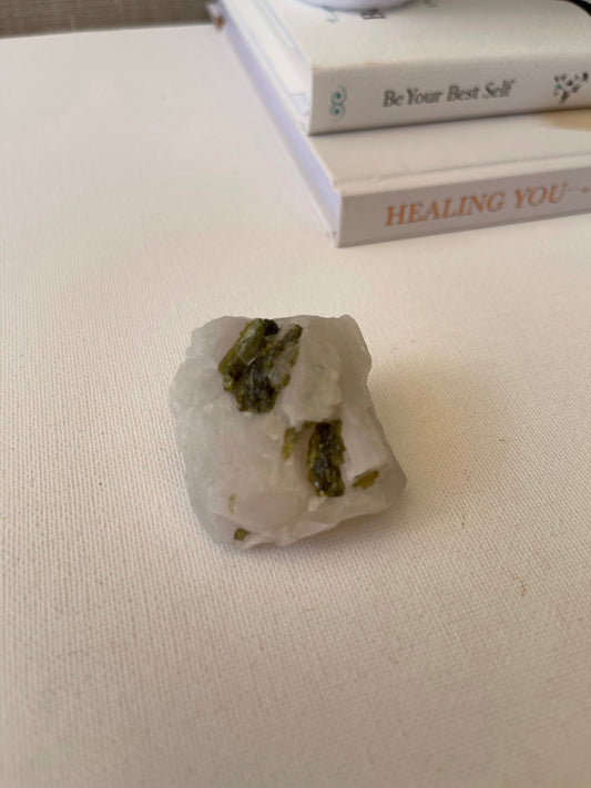 Green Tourmaline in Quartz Raw || Joy