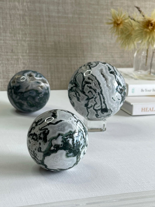 Druzy Moss Agate Spheres || New Beginnings