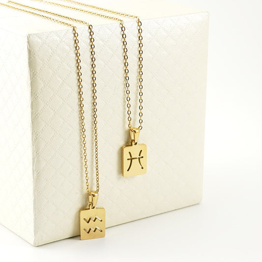 Aquarius Zodiac Necklace || 18k Gold Plated