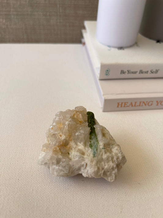 Green Tourmaline in Quartz Raw || Joy