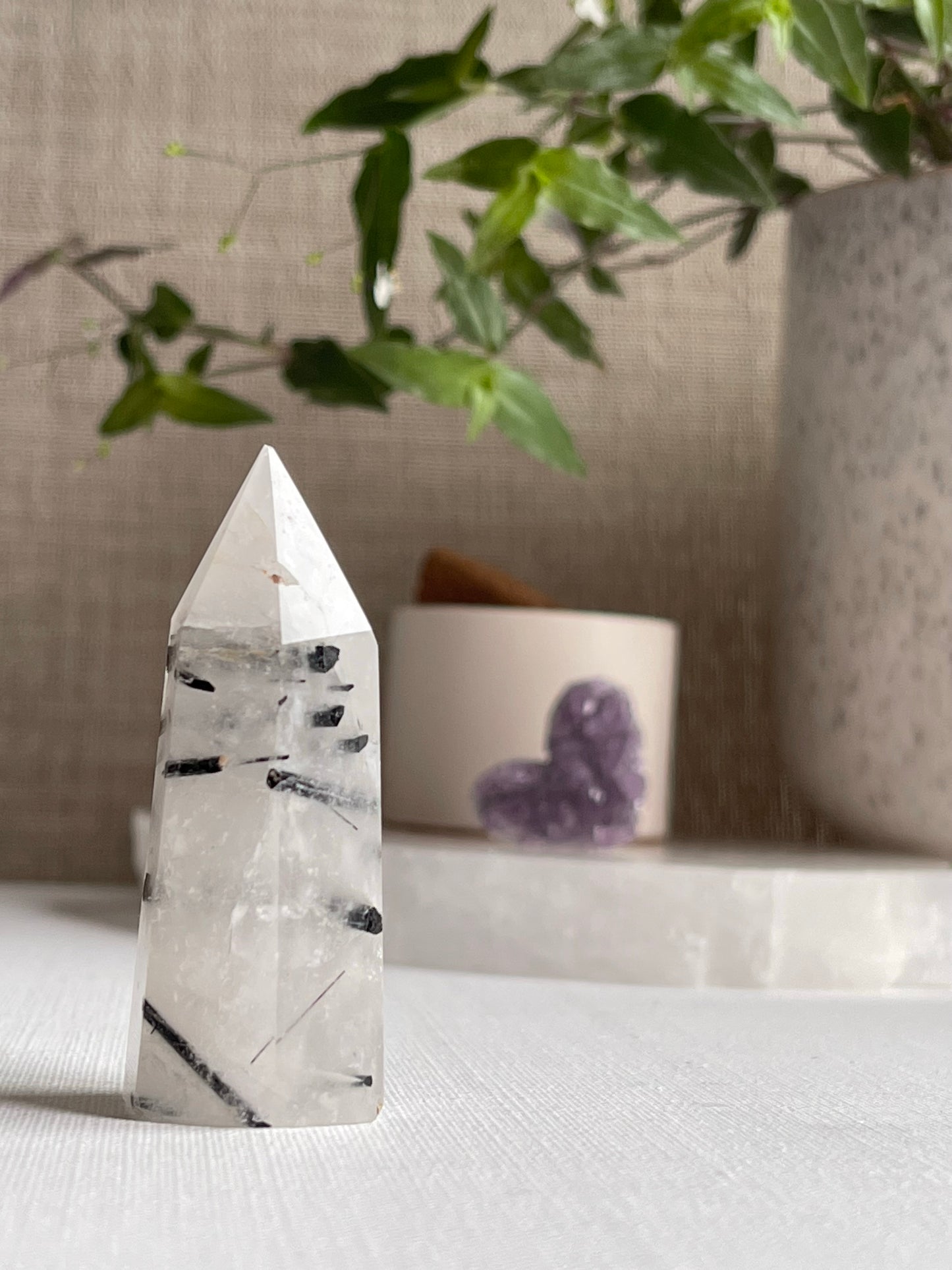 Tourmalinated Quartz Points || Protection