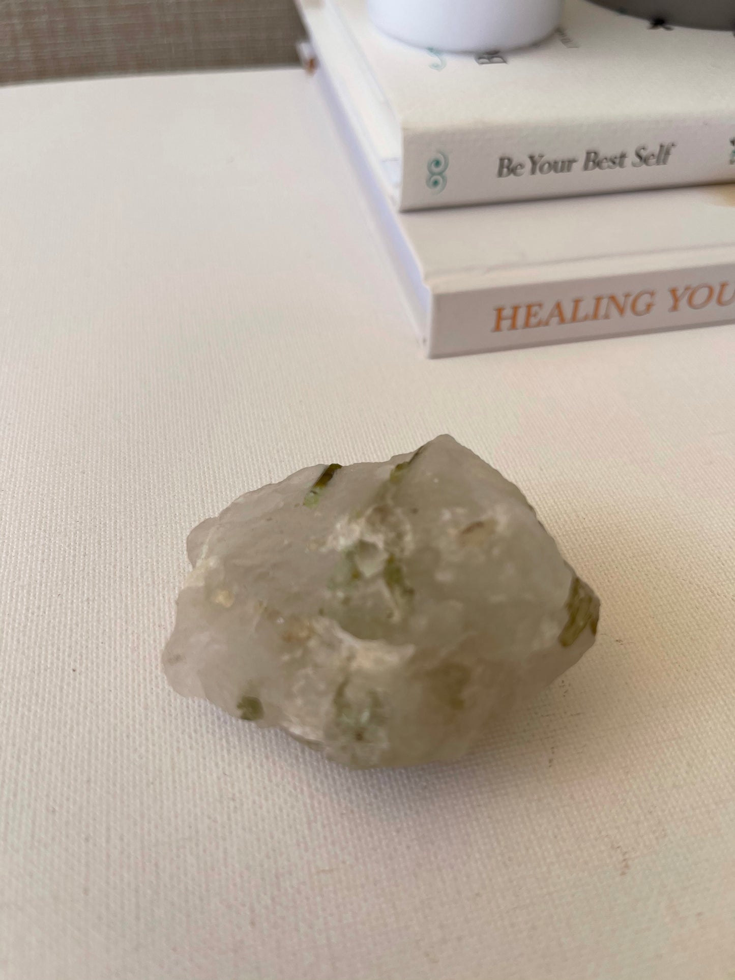 Green Tourmaline in Quartz Raw || Joy
