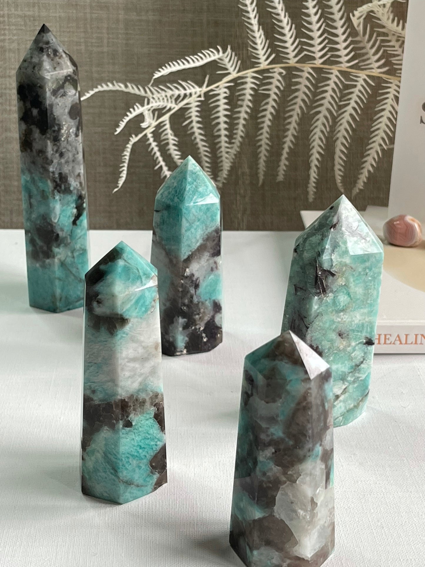 Amazonite with Smoky Quartz & Mica Points || Courage