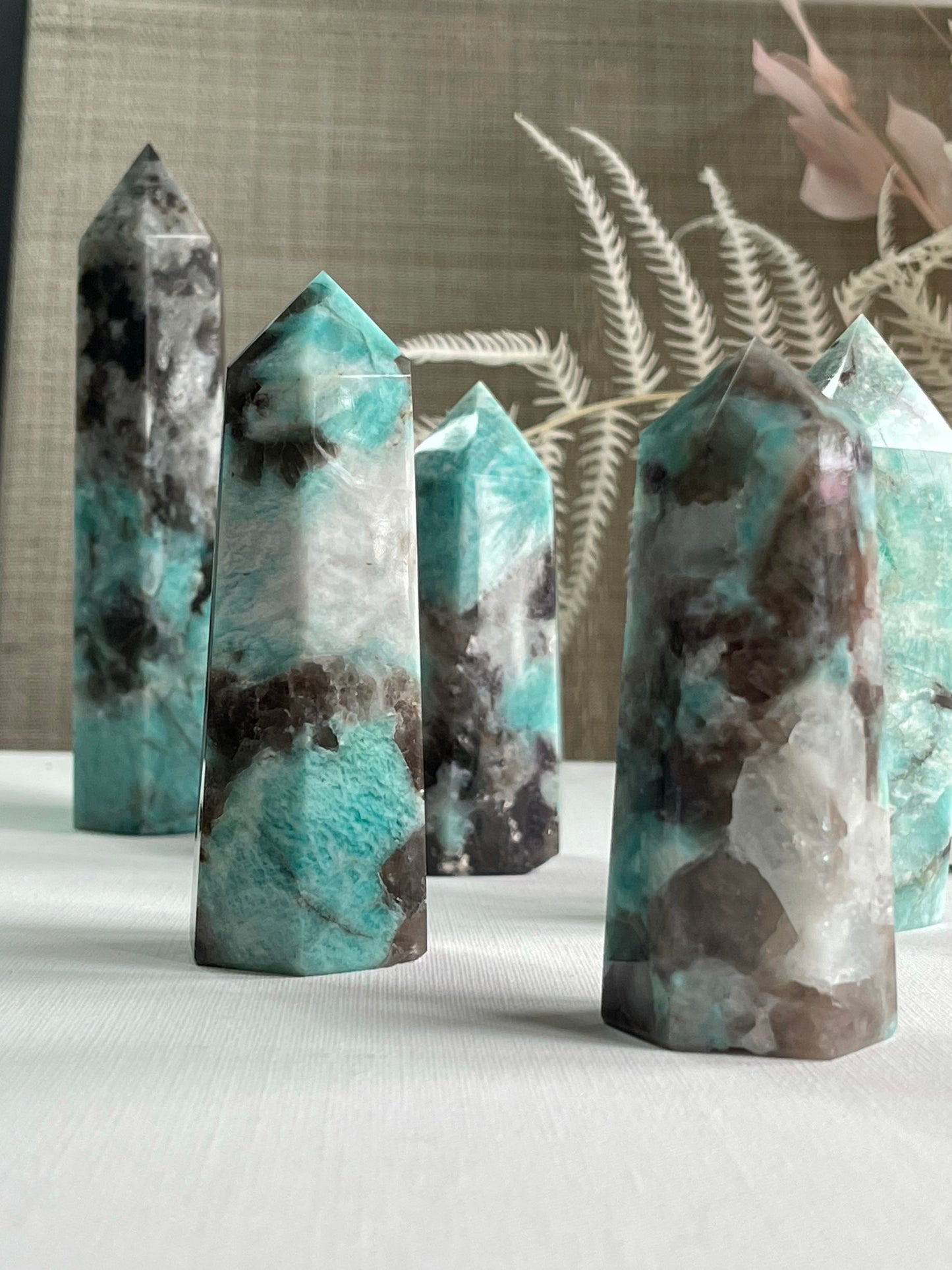 Amazonite with Smoky Quartz & Mica Points || Courage