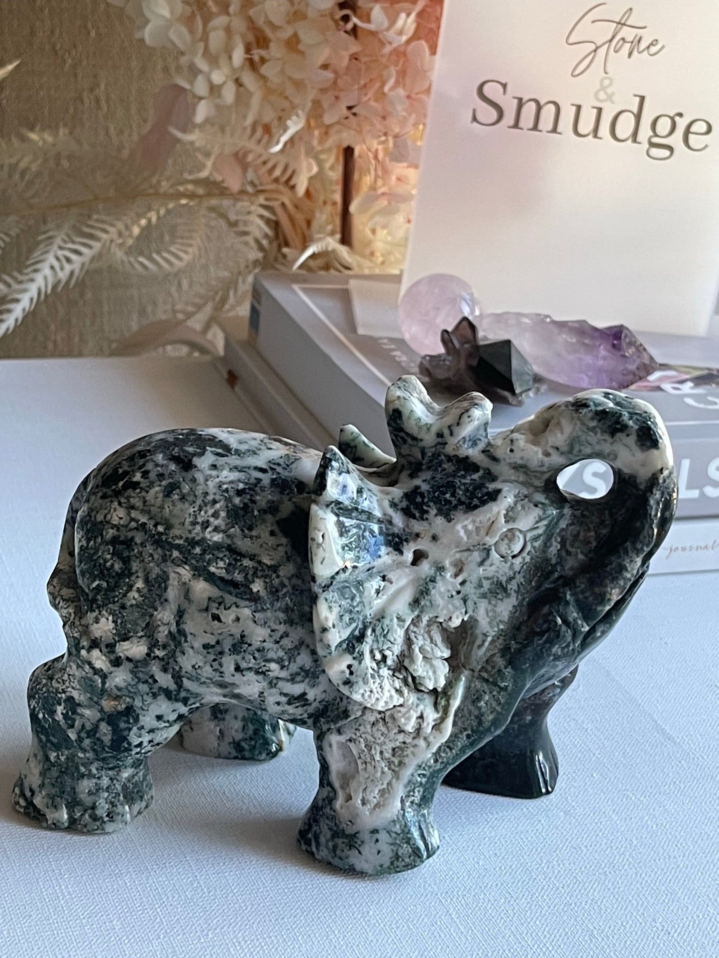 Moss Agate Elephant (0.816g) || New Beginnings