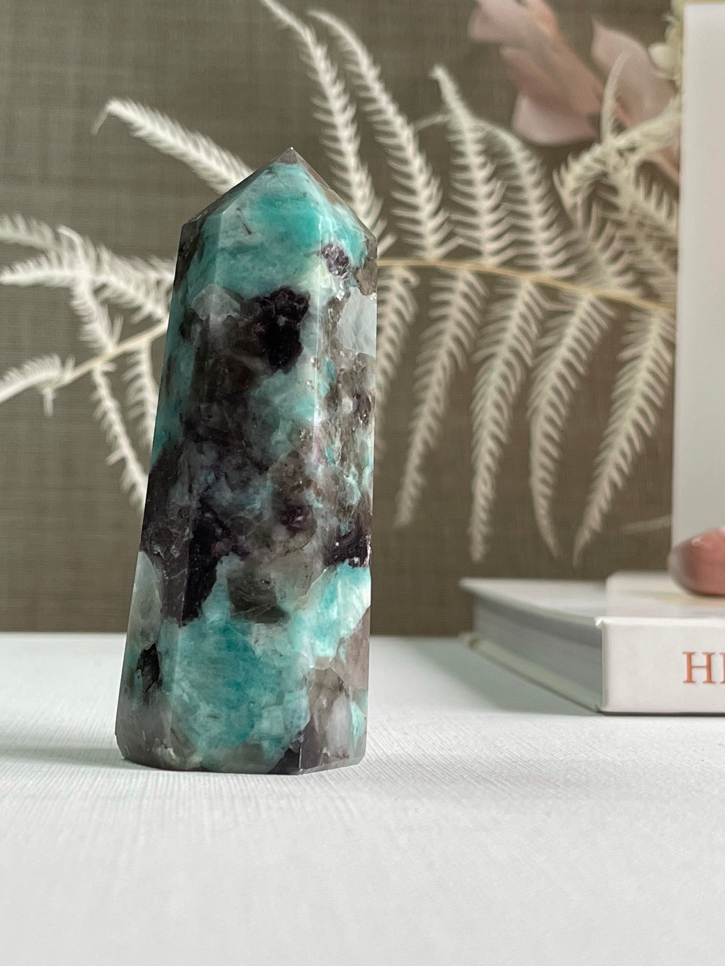 Amazonite with Smoky Quartz & Mica Points || Courage