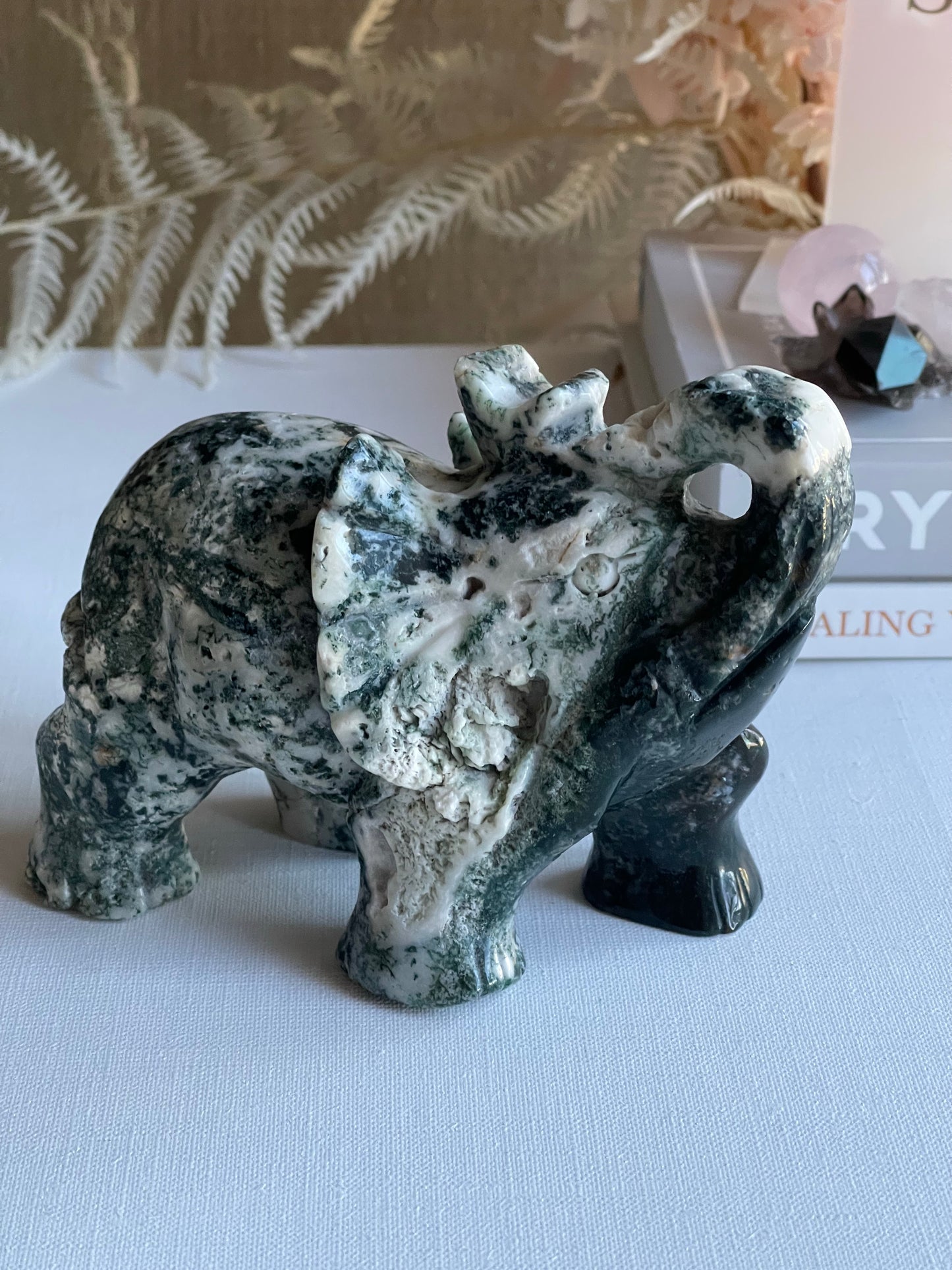 Moss Agate Elephant (0.816g) || New Beginnings