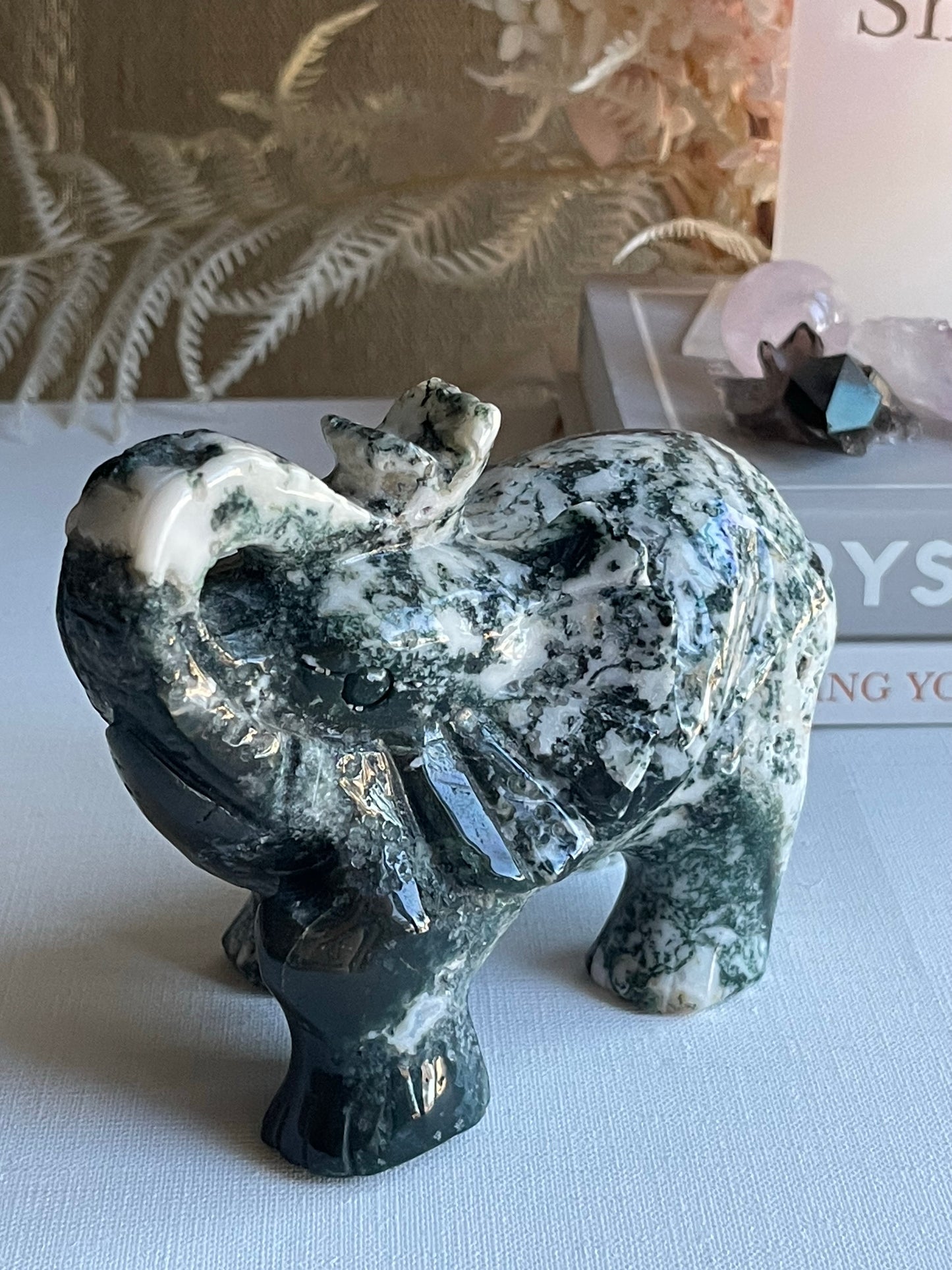 Moss Agate Elephant (0.816g) || New Beginnings