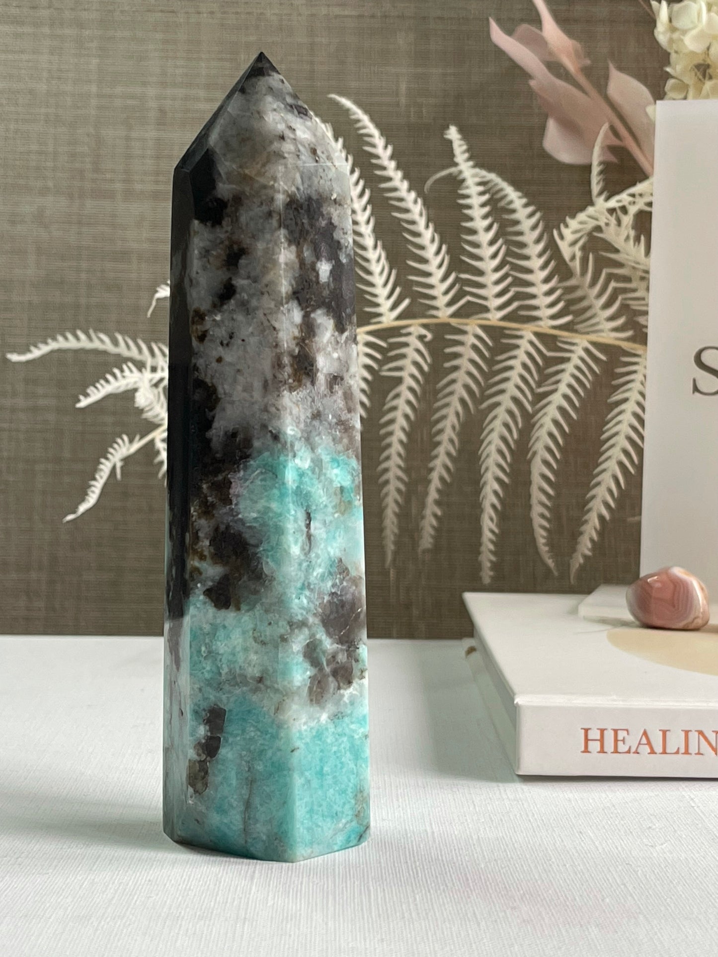 Amazonite with Smoky Quartz & Mica Points || Courage