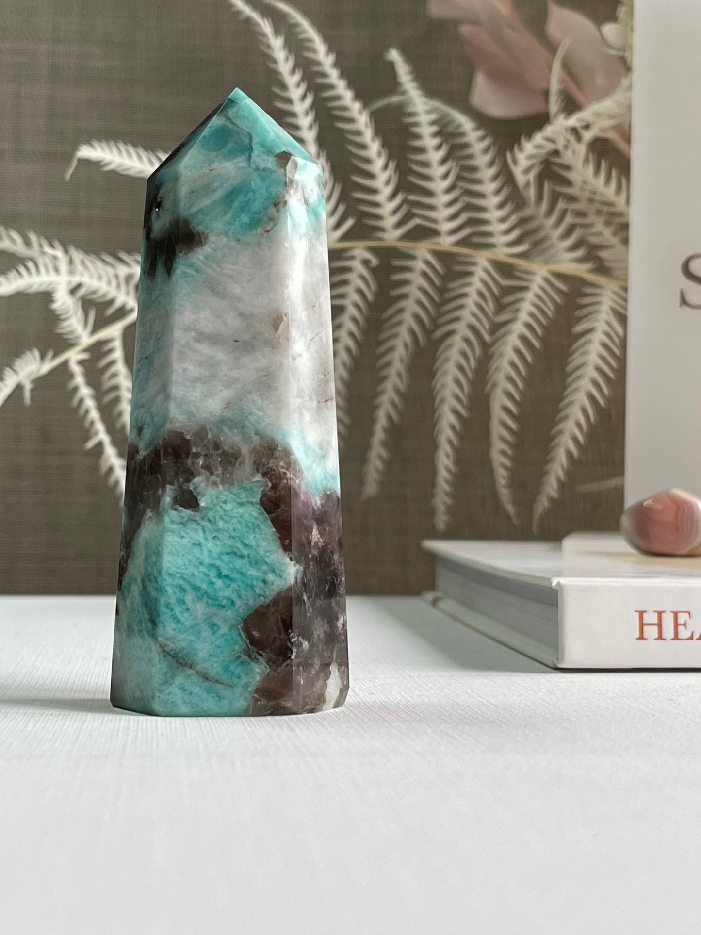 Amazonite with Smoky Quartz & Mica Points || Courage